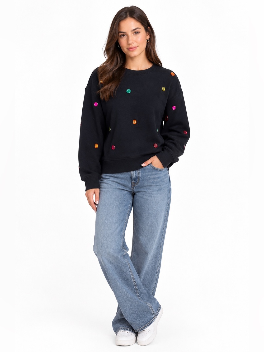 xo, Rose Black Embellished Rhinestone Crewneck Sweatshirt Size S